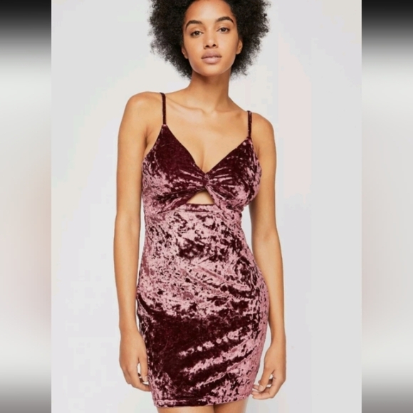 Free People Come Together Bodycon Velvet Slip Dress Raspberry Red sz M - Picture 1 of 8